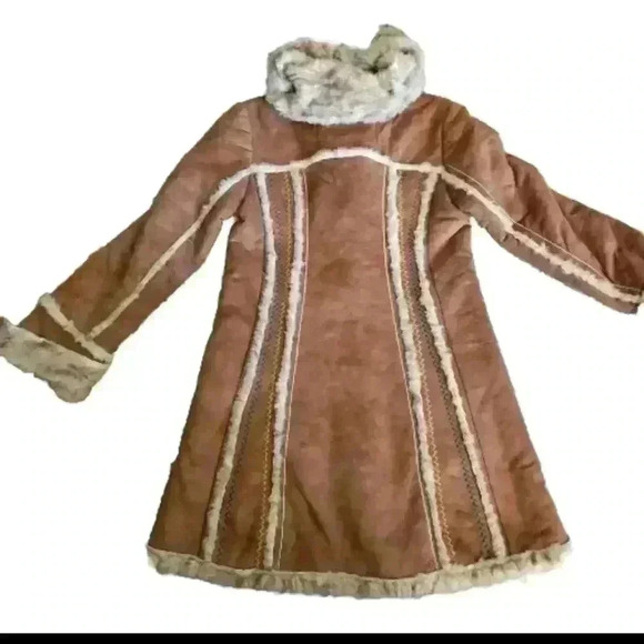 Miss Sixty Womens Suede Vintage 70s Penny Lane Bohemian Faux Fur Trim Coat XS - Picture 6 of 16
